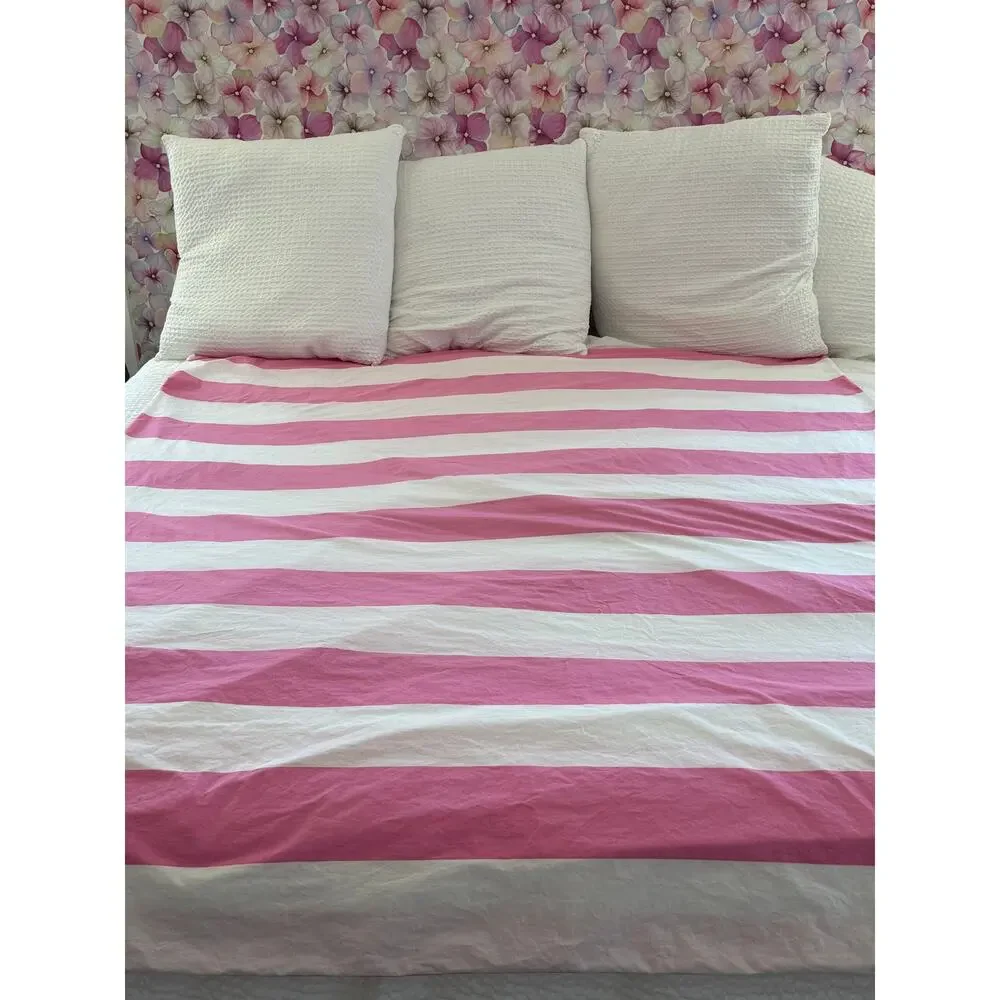 Pottery Barn Kids Twin Duvet Cover Pink White Stripe Cotton Girl Bedroom Bedding